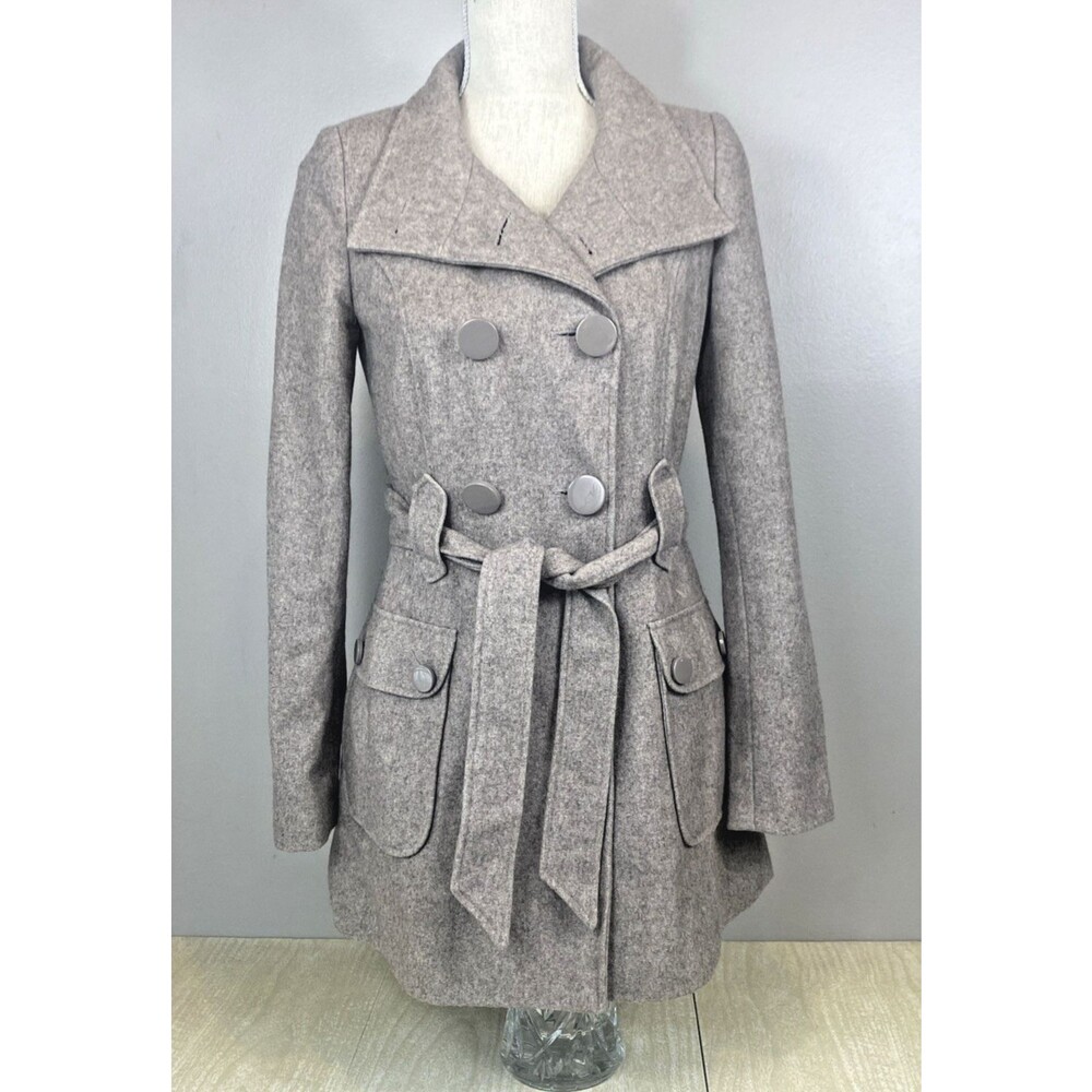 Dorothy Perkins Ladies Gray Belted Wool Blend Pea Coat - Size 6 UK 34 Euro